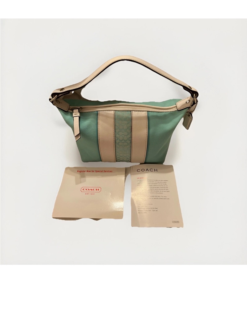 Coach Soho Top Handle Bag, Tiffany Blue Canvas,White Leather Trim *VINTAGE* NWOT